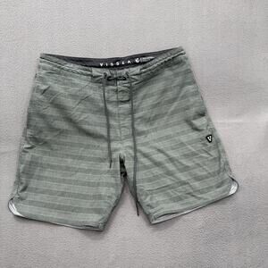 Vissla Board Shorts Mens 34 Green Stripe Lined Swim Trunks Stretch Quick Dry